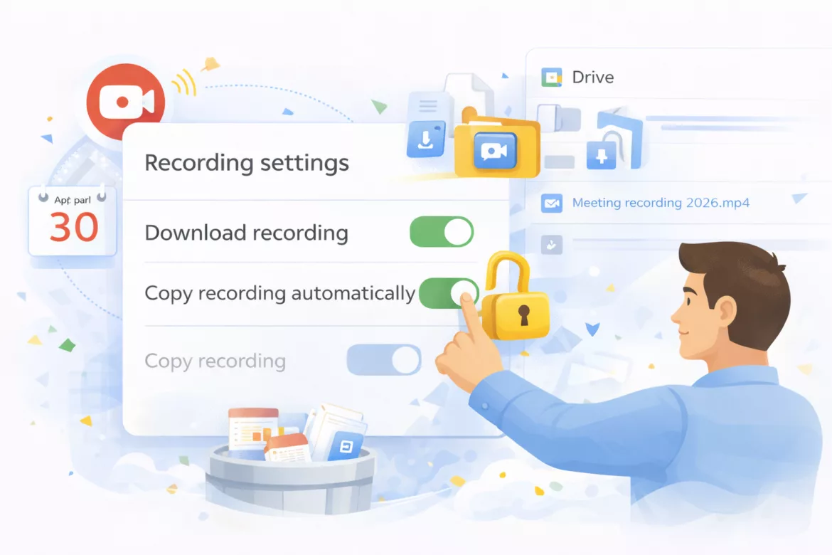 pengaturan default untuk rekaman Google Meet baru